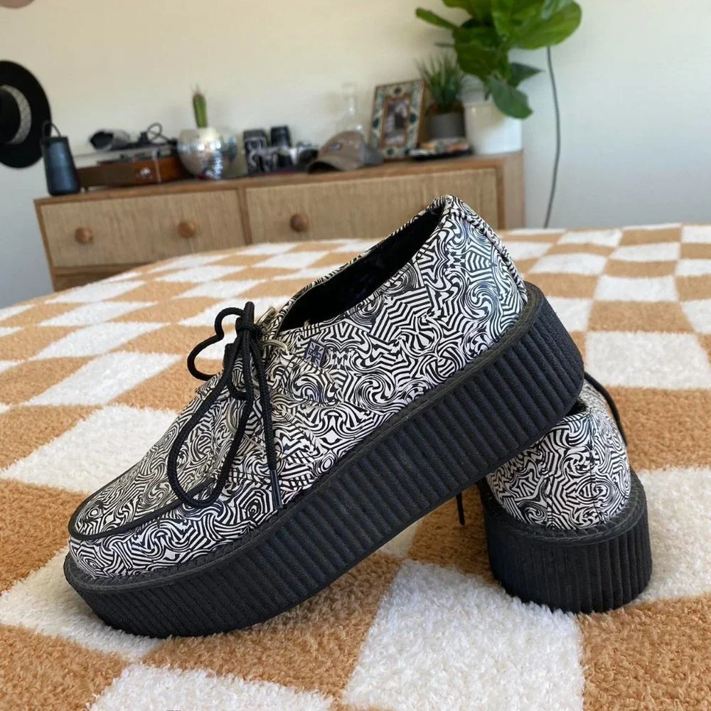 T.U.K Black and White Patterned Platform Shoes